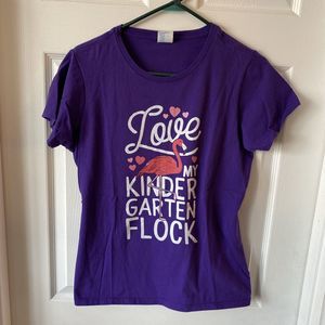 Port & Company Ladies Large? Flamingo Kindergarten Flock T Shirt Purple